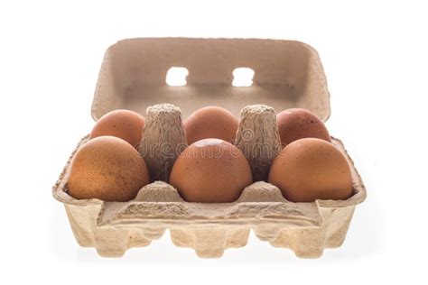 Cardboard Egg Box With Six Brown Eggs Isolated Stock Image Image Of