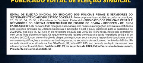 Sindppen Ce Informa Publicado Edital Para O In Cio Das Inscri Es Da