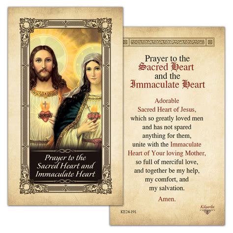 Sacred Heart And Immaculate Heart Kilgarlin Laminated Prayer Card Shopcatholic