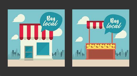 shop local poster with store building and oranges kiosk 3902781 Vector ...