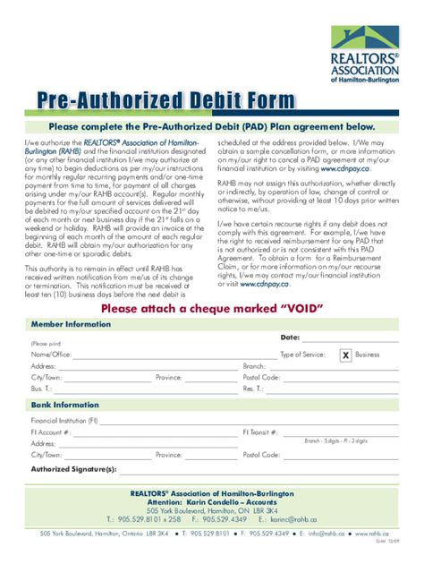 Fillable Online Authorization For Pre Authorized Debit Plan Pad Fax