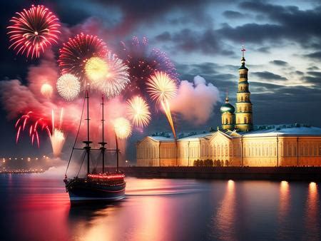 Fireworks Are Lit Up In The Sky Above A Boat Image Design Id