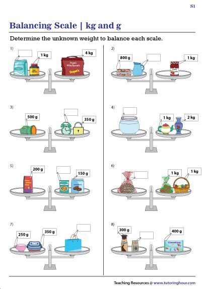 Balance Scale Worksheets Kilograms And Grams Math Measurement