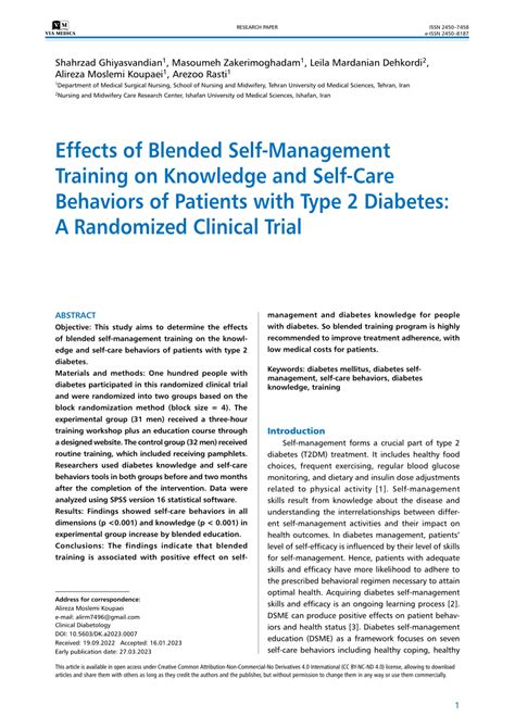 Pdf Management Training On Knowledge And Self Care Behaviors Of Patients With Type 2 Diabetes