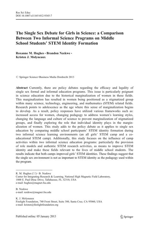 Pdf The Single Sex Debate For Girls In Science A Comparison Between Two Informal Science