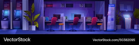 Night bank office interior design Royalty Free Vector Image