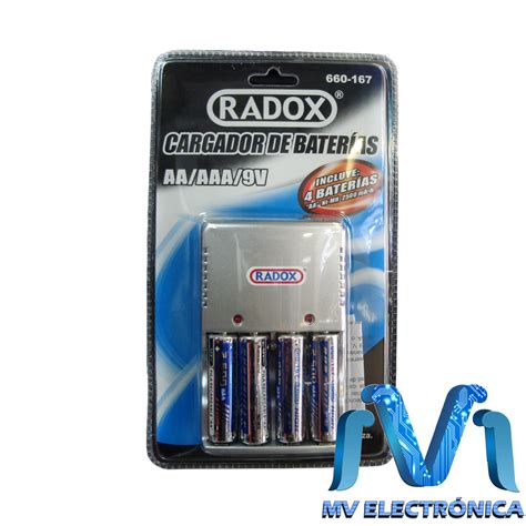 CARGADOR DE BATERIAS AA AAA 9V CON 4 BATERIAS AA 2500MAH RADOX