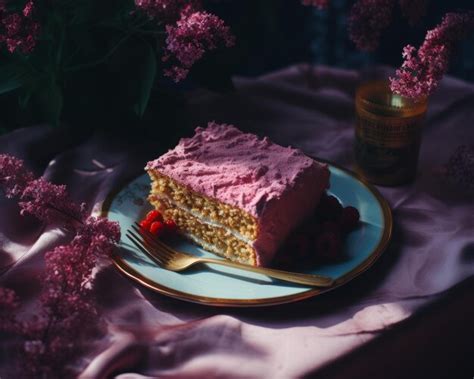 Un Morceau De Gâteau Sur Une Assiette Avec Des Baies Vecteur Premium