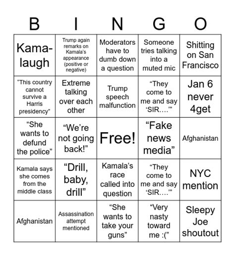 HARRIS V TRUMP DEBATE Bingo Card