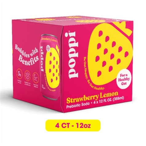 Poppi Prebiotic Soda, Strawberry Lemon, 4 Pack, 12 fl oz, 4 pk / 12 fl oz - Harris Teeter