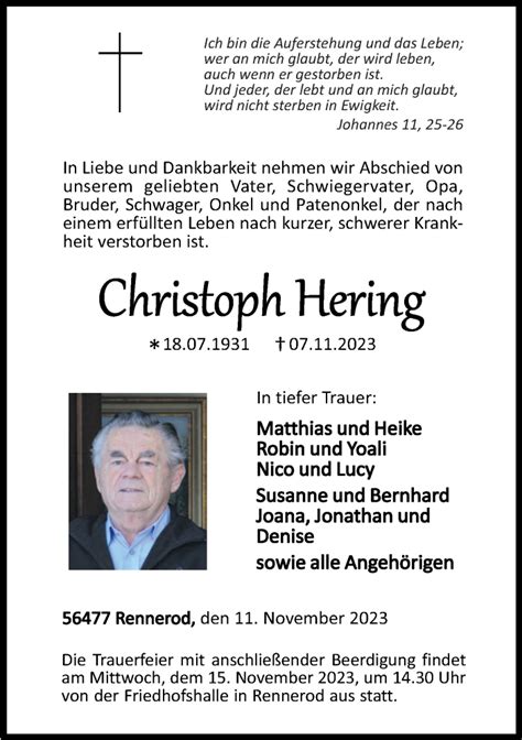 Traueranzeigen Von Christoph Hering Rz Trauer De