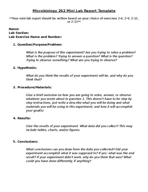 Microbiology 262 Lab Report Template - Microbiology 262 Mini Lab Report ...