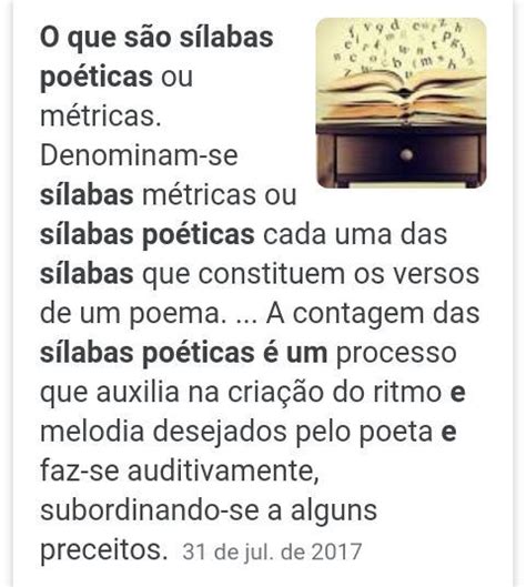 O Que São Sílabas Poéticas - Oque são sílabas poéticas? - Brainly.com.br