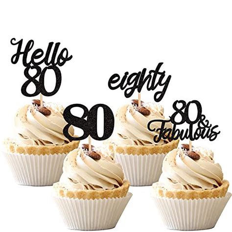 24 PCS 80th Birthday Cupcake Toppers Hello 80 Cake Topper Eighty 80