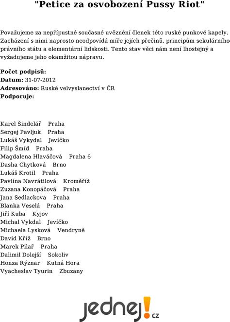 Petice za osvobození Pussy Riot PDF Stažení zdarma
