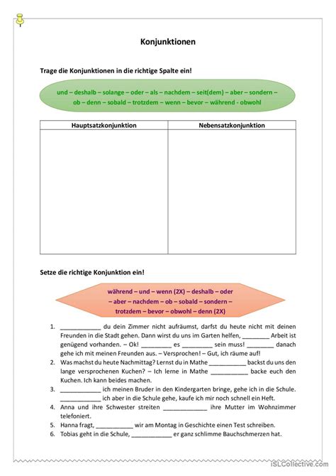 Konjunktionen Deutsch Daf Arbeitsbl Tter Pdf Doc