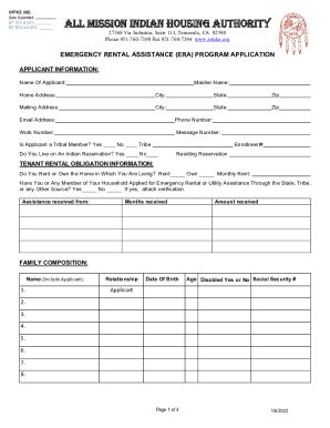 Fillable Online EMERGENCY RENTAL ASSISTANCE ERA PROGRAM APPLICATION