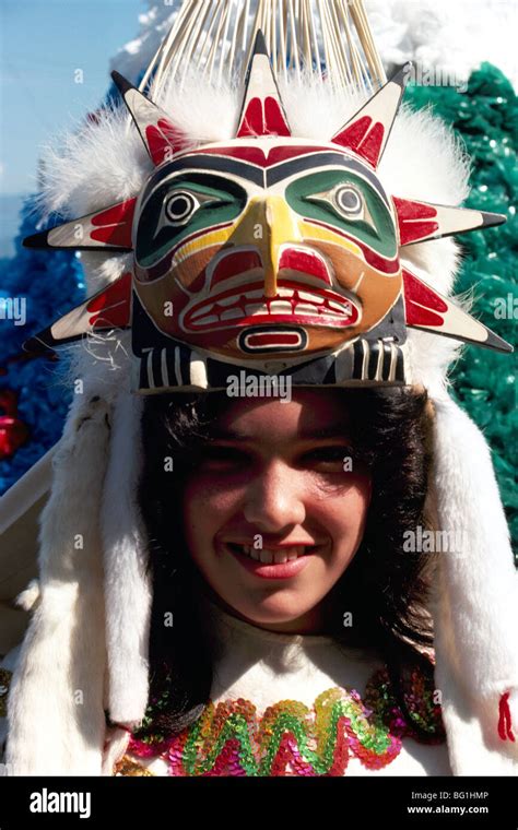 Native American Indian Girl Wearing Traditional Ceremonial Mask