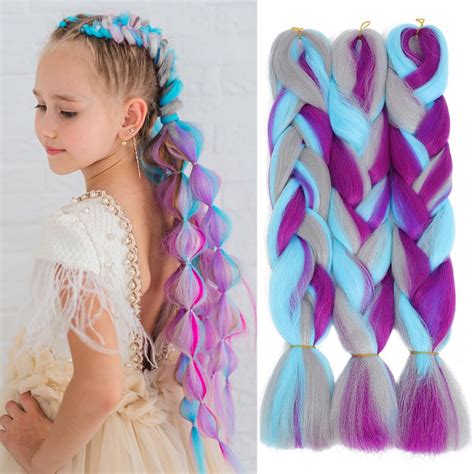 Rainbow Braiding Hair Extension 24 Inch 3 Packs Synthetic High Temperature Jumbo Braid In Hair