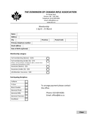 Fillable Online Dominion Of Canada Rifle Association 45 Shirley Blvd