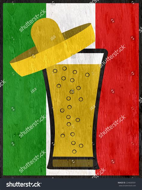 Beer Wearing Sombrero Design Wood Grain Stock Illustration 224600581