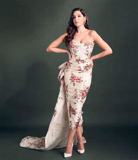 Nora Fatehi Is A Work Of Art In A Strapless Floral Bodycon Gown See Photos