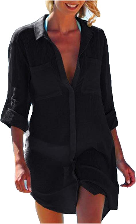 Wander Agio Beach Swimsuit For Women Sleeve Coverups Bikini Cover Up Pocket Black At Amazon