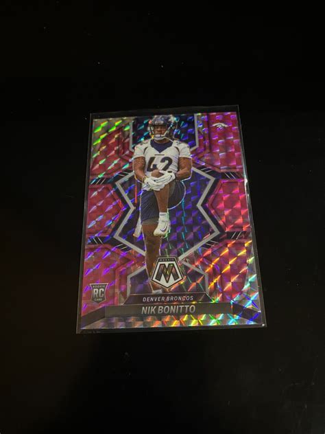 Nik Bonitto 2022 Mosaic Pink Camo Prizm Football Card RC Broncos 396