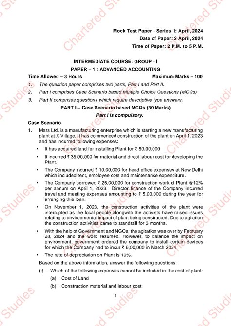 Ca Intermediate Paper Advanced Accounting Mtp Series Question