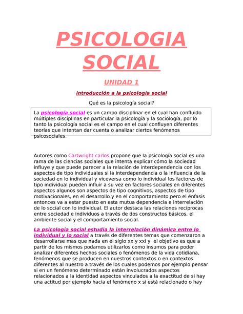 Psicologia Social Resumen Psicologia Social Unidad Introducci N