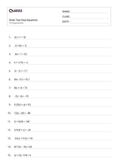 50 Two Step Equations Worksheets For 8th Grade On Quizizz Free