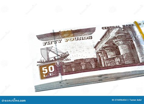 Egypt Money Roll Pounds Banknotes Isolated On White Background