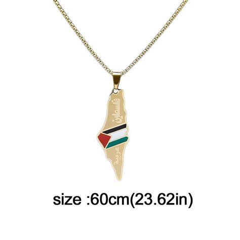 Gold Plated Palestine Flag Map Necklace Pendant With 60cm Chain