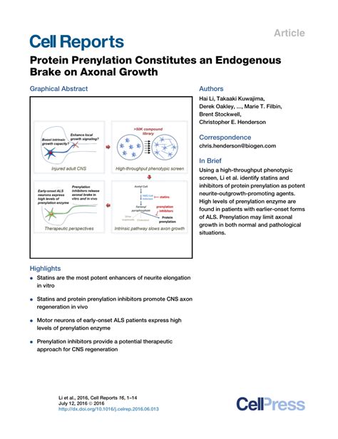 (PDF) Protein Prenylation Constitutes an Endogenous Brake on Axonal Growth