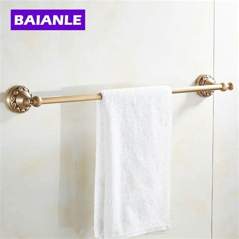 Wall Mounted Antique Brass Single Towel Bars Art Carved Style Bathroom