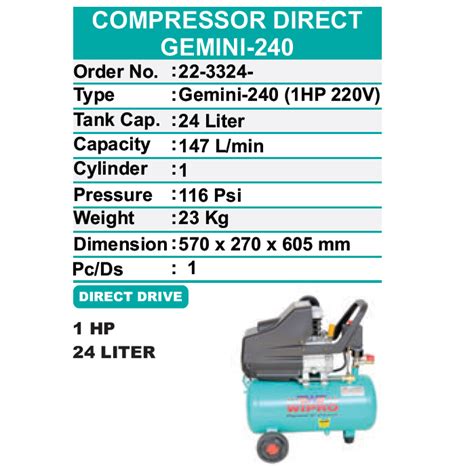 Wipro Gemini Kompressor Hp Liter Compressor Direct Oil