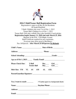 Fillable Online T Ballteener Ball Registration Form Fax Email