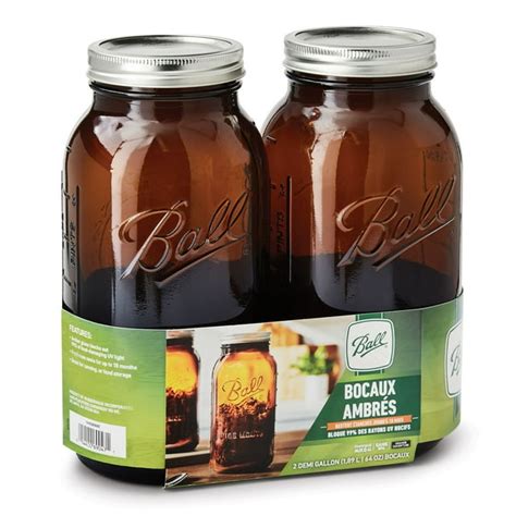 Ball 64oz Wide Mouth Amber Glass Mason Jar With Lid 2 Pack Large