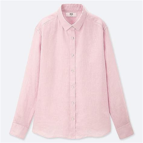 Women Premium Linen Long Sleeve Shirt Pink Clothes Long Sleeve