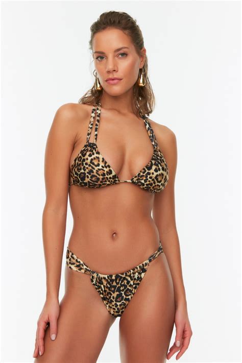 Trendyolmilla Kahverengi Leopar Desenli Bikini Tak M Elbisebul