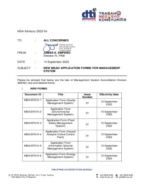 Fillable Online MSA Advisory 2022 04 New MSAD Application Forms For