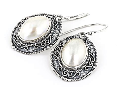 White Cultured Mabe Pearl Sterling Silver Earrings Spl Jtv