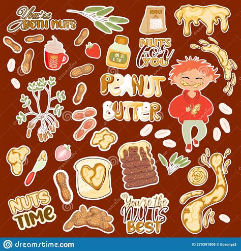 Collection Of Stickers With Cute Funny Peanut Butter Cute Cartoon