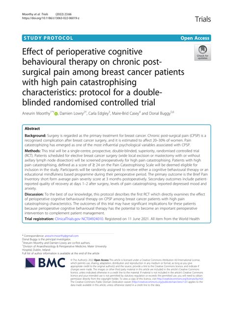 PDF Effect Of Perioperative Cognitive Behavioural Therapy On Chronic