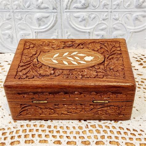 Hand Carved Sheesham Wood Box Decorative Jewelry Chest Gem