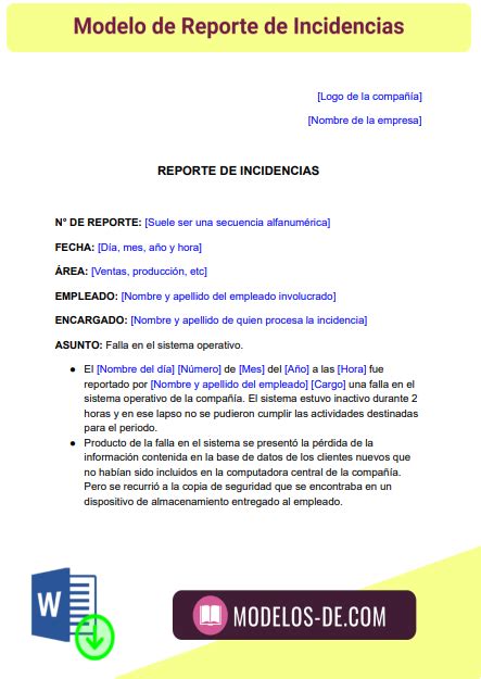 Modelo De Carta De Reporte De Incidente