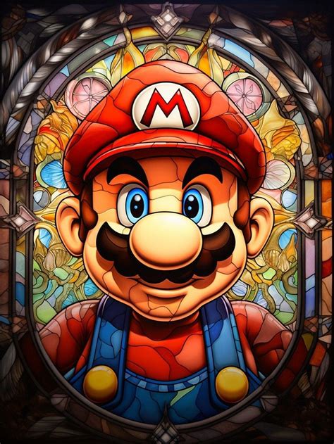 Super Mario Stained Glass Window Style Print Etsy Stained Glass Super Mario Window Styles