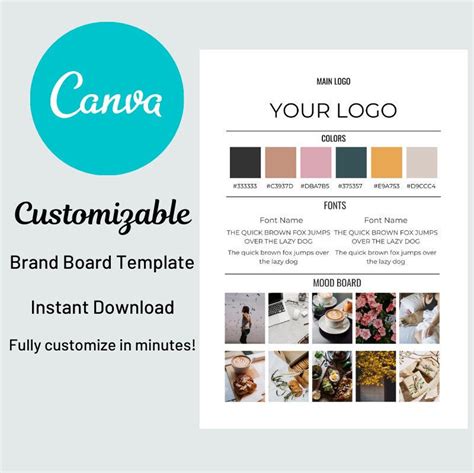 Brand Board Template For Canva Canva Brand Style Guide Etsy