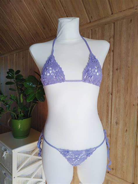 See Through Crochet Bikini Set Thong Crocheted Swimsuit Etsy