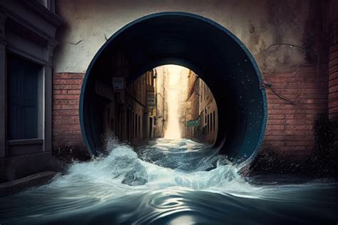 Premium Ai Image Sewer Breakthrough With Water Rushing Out Onto The